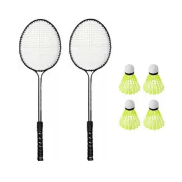 Monika Sports 2 Double Shaft Racquet with 6 pc Nylon Shuttle Badminton Kit