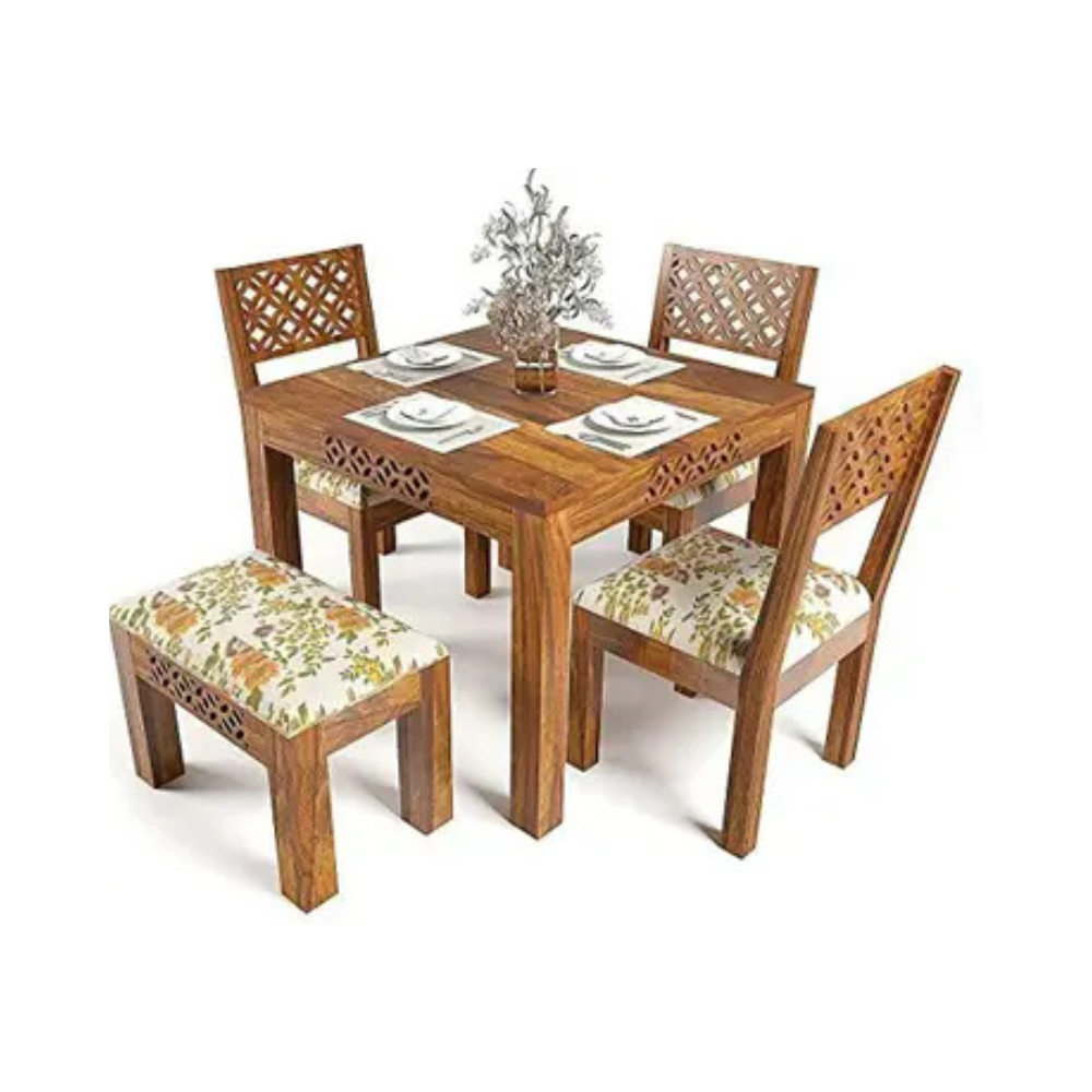 Shree Shyam Dining set in pure sheesham wood solid wood (finish type- polished, (DIY)) Solid Wood 4 Seater Dining Set (Finish Color -neutral finish, DIY(Do-It-Yourself))